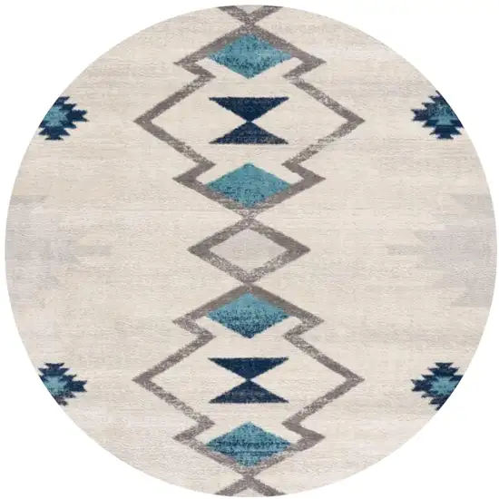 Beige Blue And Brown Abstract Round Rug Photo 2