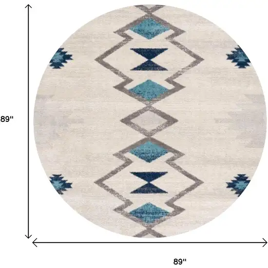 Beige Blue And Brown Abstract Round Rug Photo 3