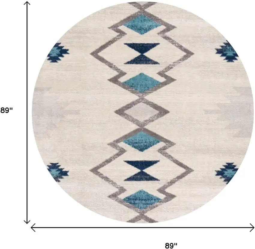 Beige Blue And Brown Abstract Round Rug Photo 3