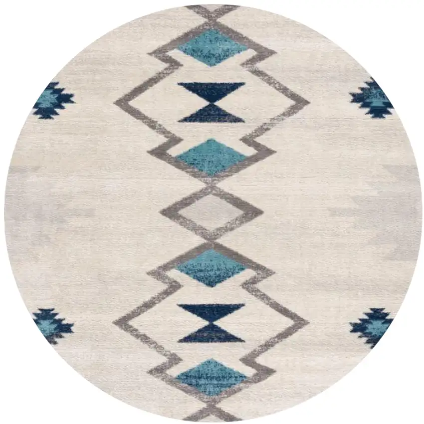Beige Blue And Brown Abstract Round Rug Photo 2