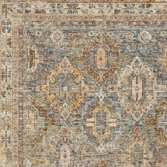 Beige Blue And Brown Geometric Distressed Area Rug Photo 3