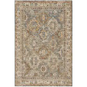 Photo of Beige Blue And Brown Geometric Distressed Area Rug
