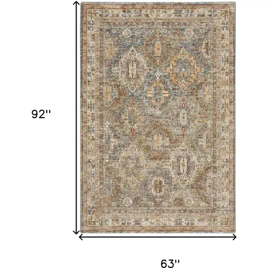 Beige Blue And Brown Geometric Distressed Area Rug Photo 3