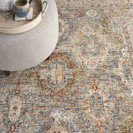 Beige Blue And Brown Geometric Distressed Area Rug Photo 9