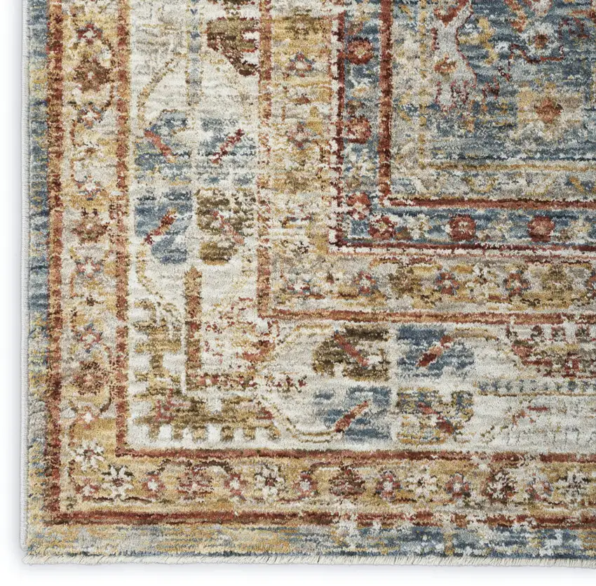 Beige Blue And Brown Geometric Distressed Area Rug Photo 8