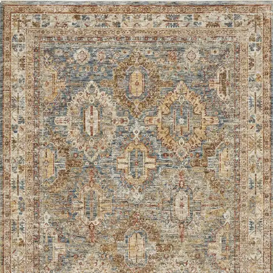 Beige Blue And Brown Geometric Distressed Area Rug Photo 7