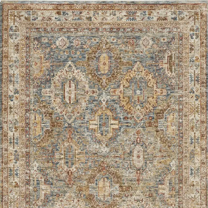 Beige Blue And Brown Geometric Distressed Area Rug Photo 7