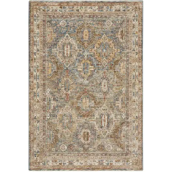 Beige Blue And Brown Geometric Distressed Area Rug Photo 6