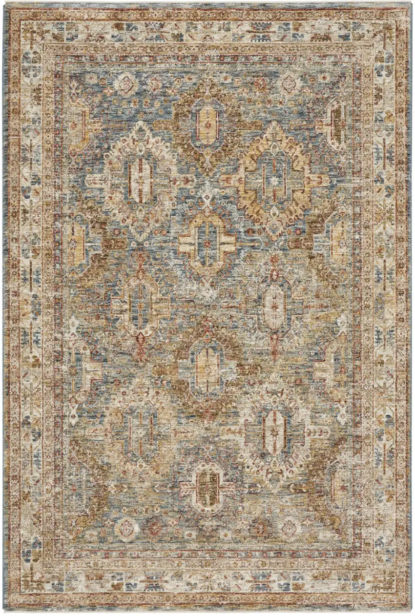 Beige Blue And Brown Geometric Distressed Area Rug Photo 6