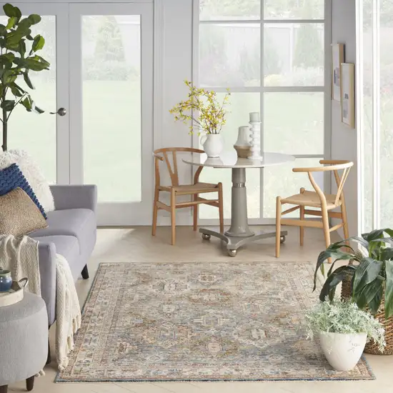 Beige Blue And Brown Geometric Distressed Area Rug Photo 5