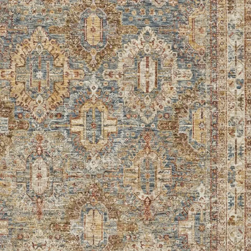 Beige Blue And Brown Geometric Distressed Area Rug Photo 3