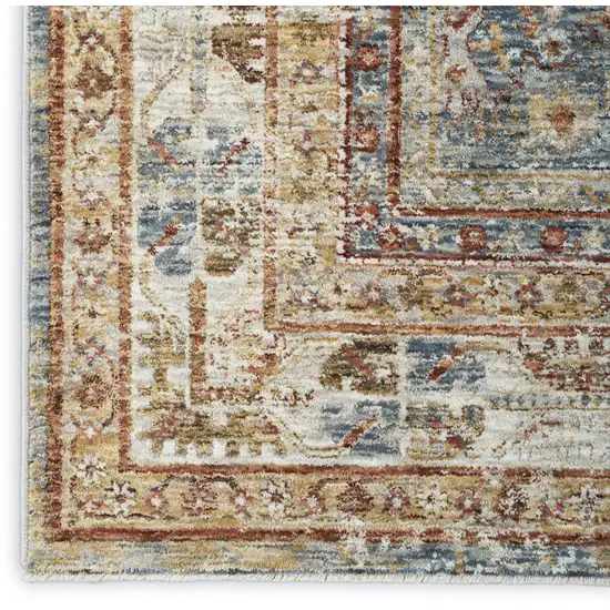 Beige Blue And Brown Geometric Distressed Area Rug Photo 9