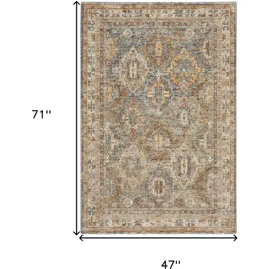 Beige Blue And Brown Geometric Distressed Area Rug Photo 3
