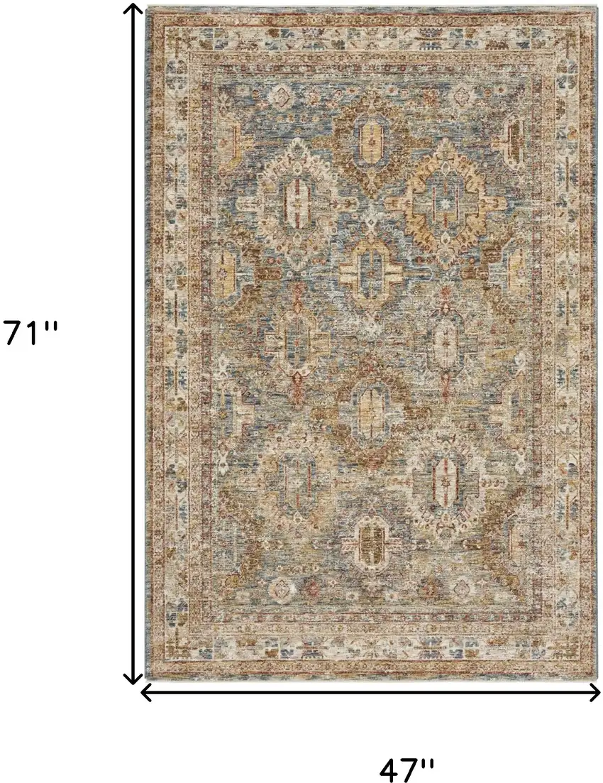 Beige Blue And Brown Geometric Distressed Area Rug Photo 3