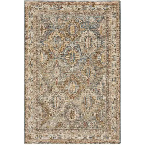Beige Blue And Brown Geometric Distressed Area Rug Photo 2