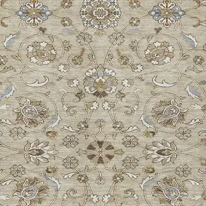 Photo of Beige Blue And Brown Moroccan Washable Indoor Outdoor Area Rug