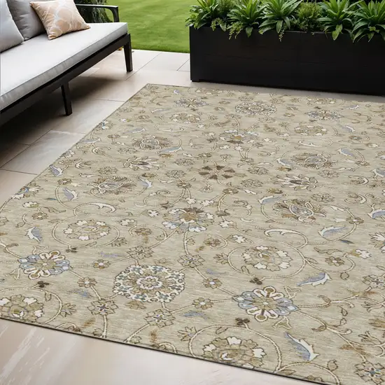 Beige Blue And Brown Moroccan Washable Indoor Outdoor Area Rug Photo 1