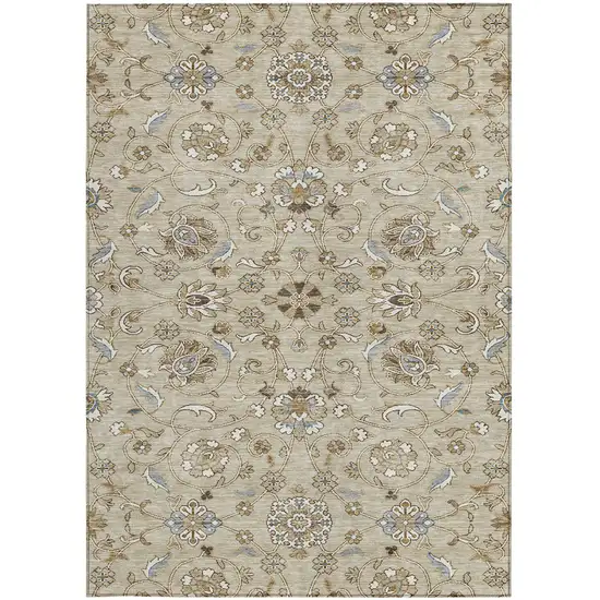 Beige Blue And Brown Moroccan Washable Indoor Outdoor Area Rug Photo 6