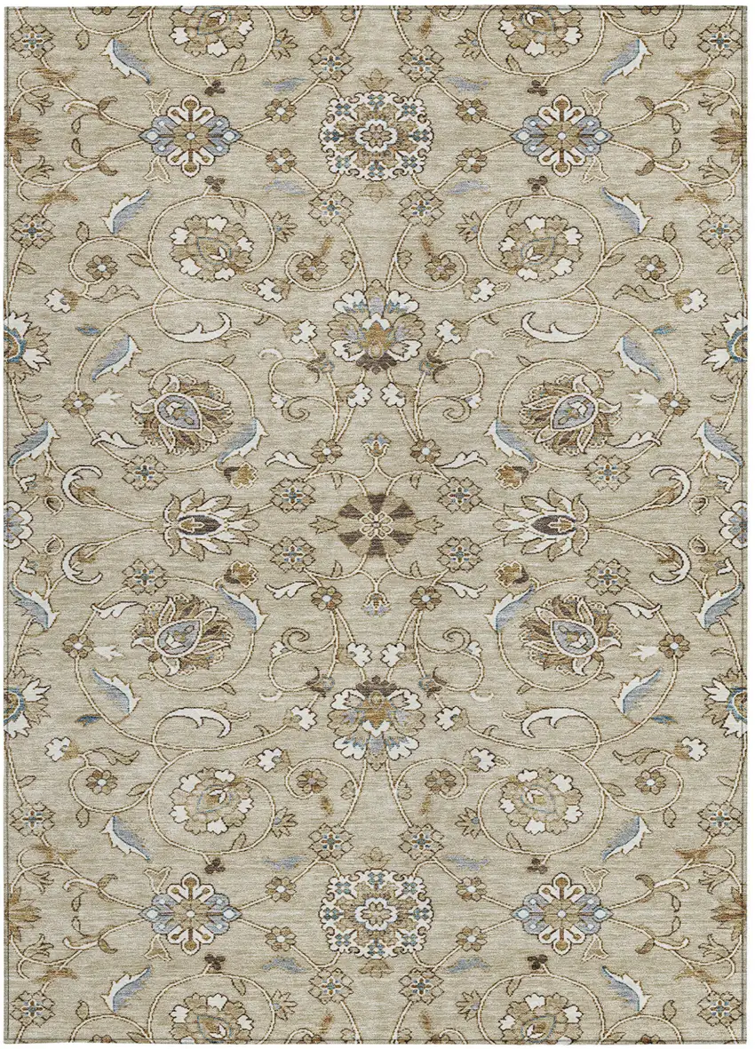Beige Blue And Brown Moroccan Washable Indoor Outdoor Area Rug Photo 6