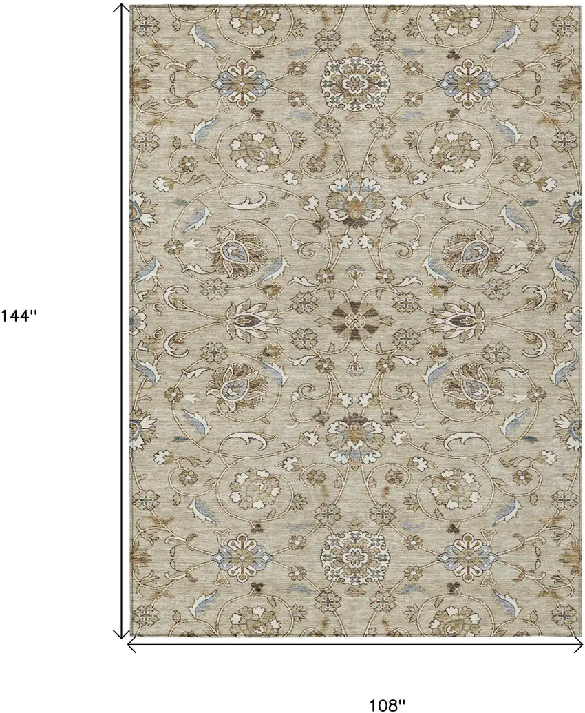 Beige Blue And Brown Moroccan Washable Indoor Outdoor Area Rug Photo 7