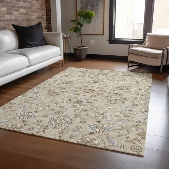 Beige Blue And Brown Moroccan Washable Indoor Outdoor Area Rug Photo 8