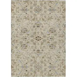 Photo of Beige Blue And Brown Moroccan Washable Indoor Outdoor Area Rug