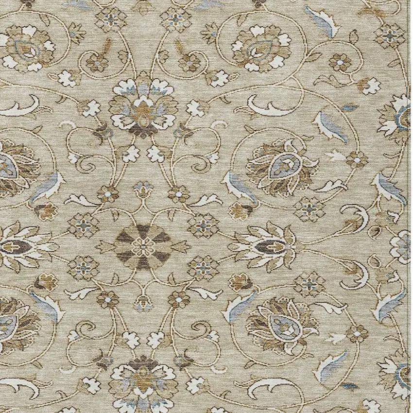 Beige Blue And Brown Moroccan Washable Indoor Outdoor Area Rug Photo 5