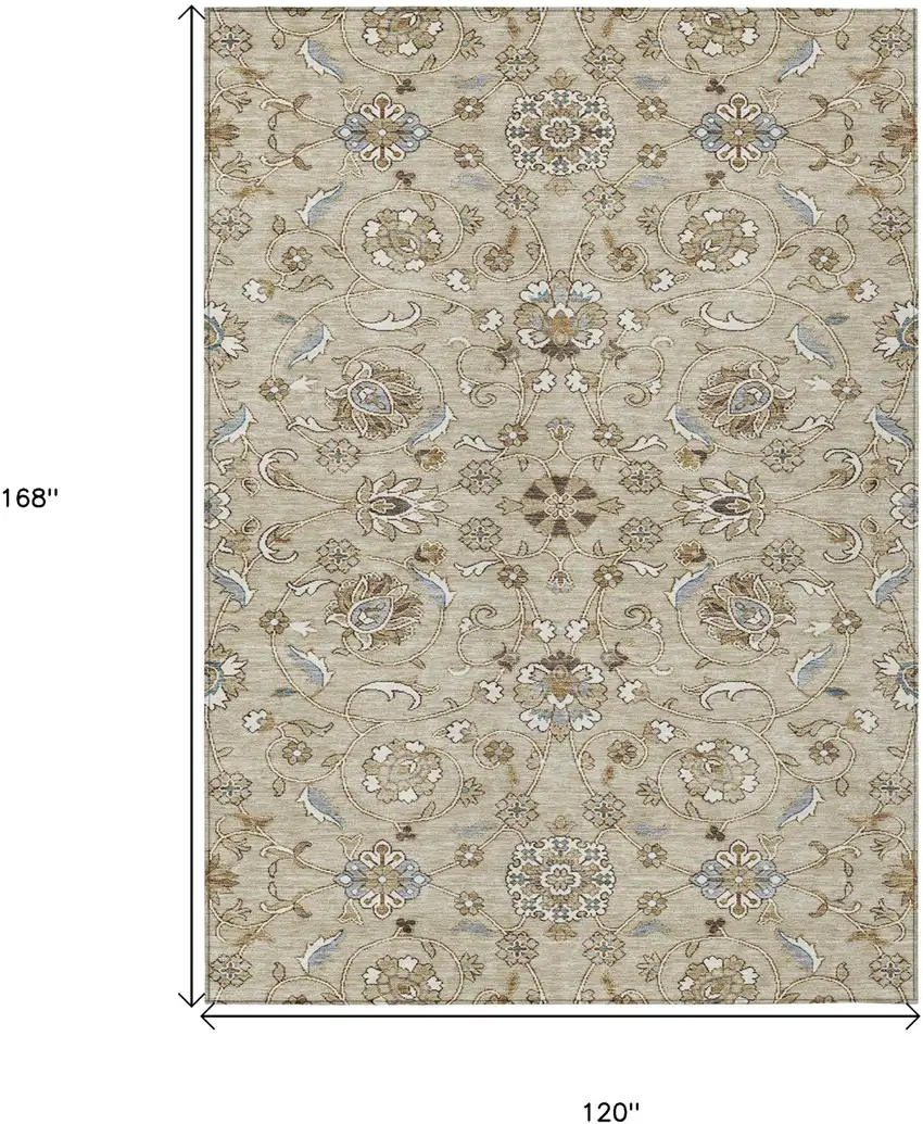 Beige Blue And Brown Moroccan Washable Indoor Outdoor Area Rug Photo 7