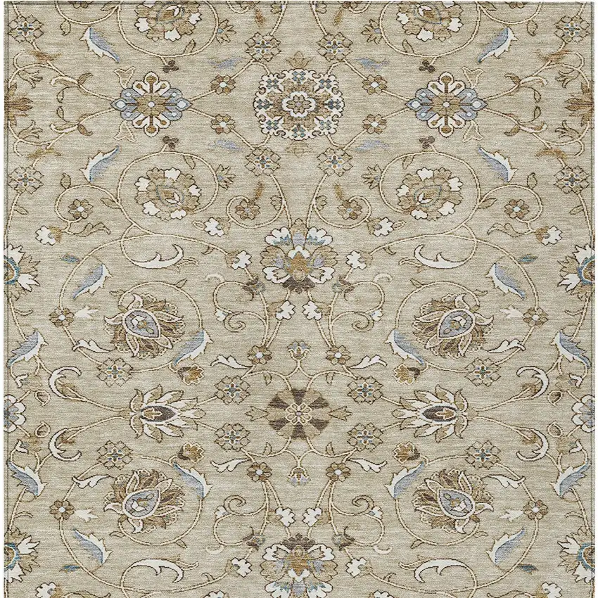 Beige Blue And Brown Moroccan Washable Indoor Outdoor Area Rug Photo 6