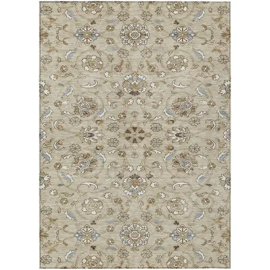 Beige Blue And Brown Moroccan Washable Indoor Outdoor Area Rug Photo 2