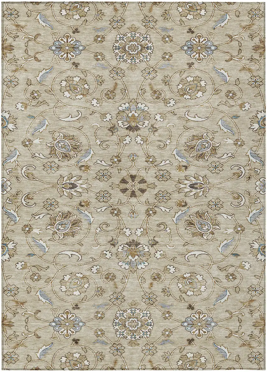 Beige Blue And Brown Moroccan Washable Indoor Outdoor Area Rug Photo 2