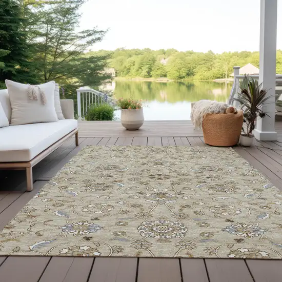 Beige Blue And Brown Moroccan Washable Indoor Outdoor Area Rug Photo 7