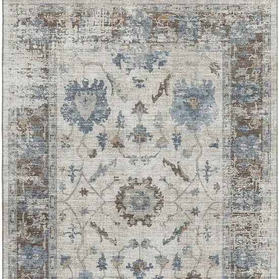 Beige Blue And Brown Oriental Washable Area Rug With UV Protection Photo 4