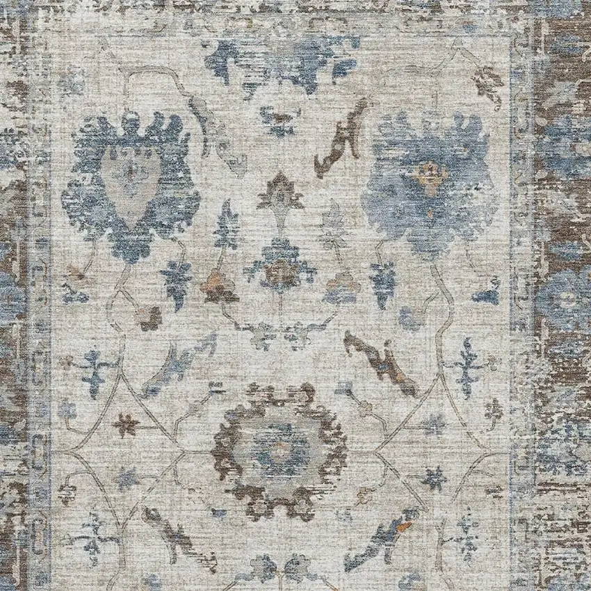 Beige Blue And Brown Oriental Washable Area Rug With UV Protection Photo 3