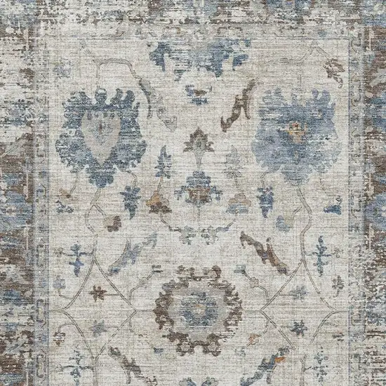 Beige Blue And Brown Oriental Washable Area Rug With UV Protection Photo 3
