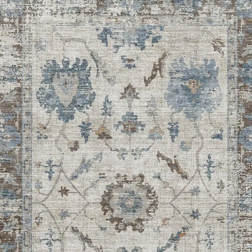 Beige Blue And Brown Oriental Washable Area Rug With UV Protection Photo 3