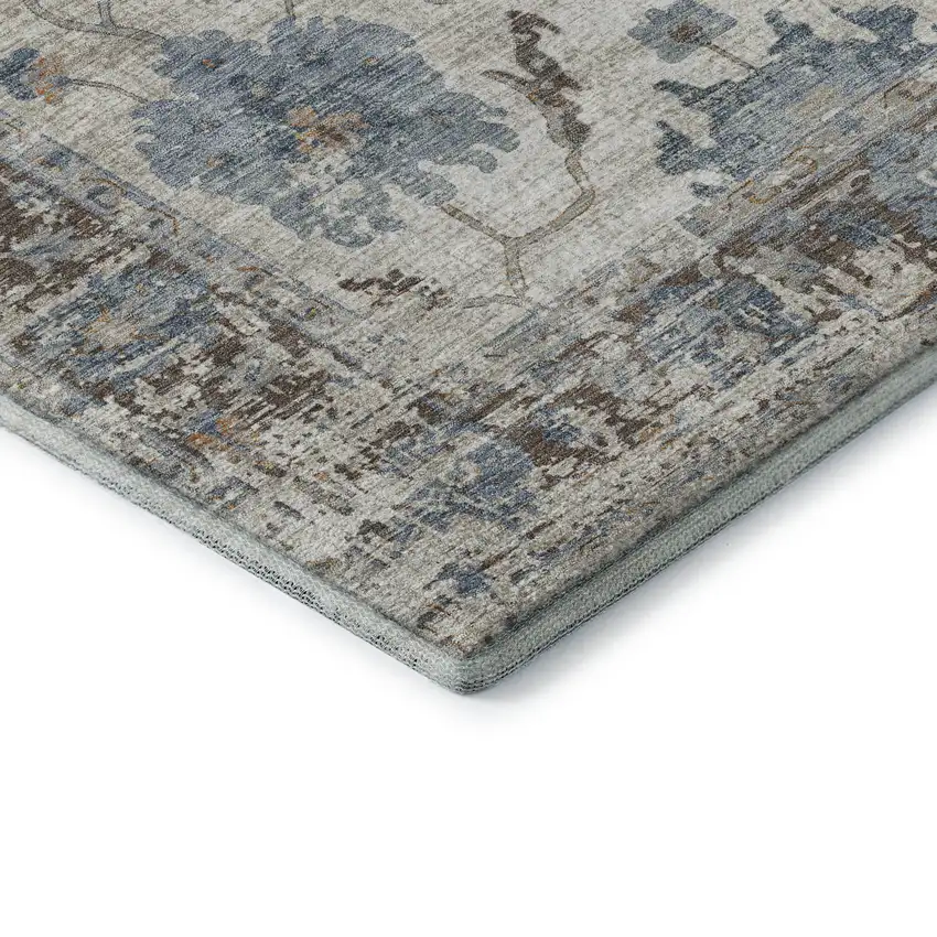 Beige Blue And Brown Oriental Washable Area Rug With UV Protection Photo 8