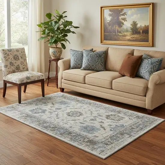 Beige Blue And Brown Oriental Washable Area Rug With UV Protection Photo 2