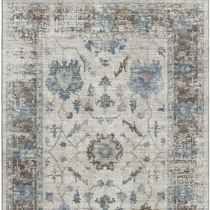 Beige Blue And Brown Oriental Washable Area Rug With UV Protection Photo 4