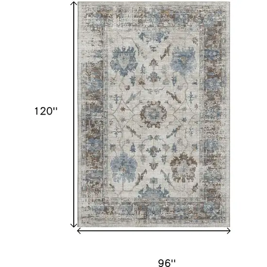 Beige Blue And Brown Oriental Washable Area Rug With UV Protection Photo 9
