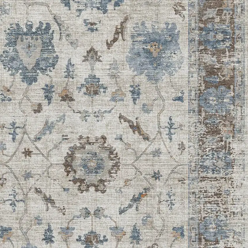 Beige Blue And Brown Oriental Washable Area Rug With UV Protection Photo 3