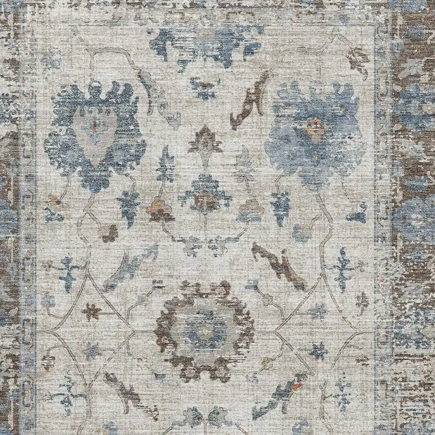 Beige Blue And Brown Oriental Washable Area Rug With UV Protection Photo 3