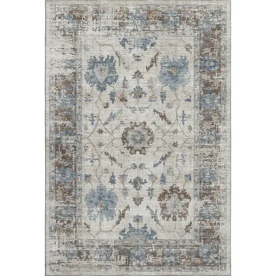 Beige Blue And Brown Oriental Washable Area Rug With UV Protection Photo 1