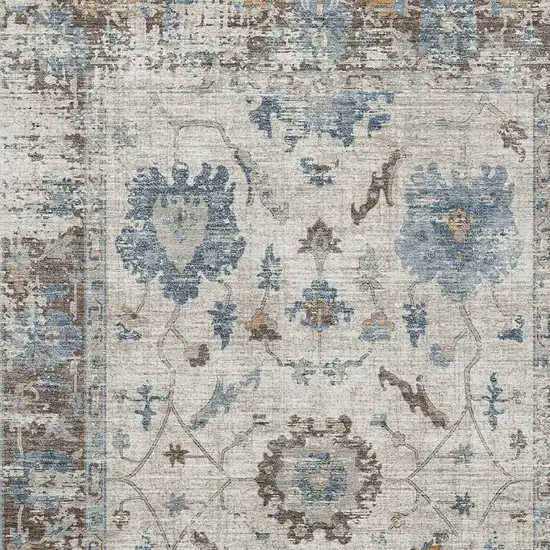 Beige Blue And Brown Oriental Washable Area Rug With UV Protection Photo 3