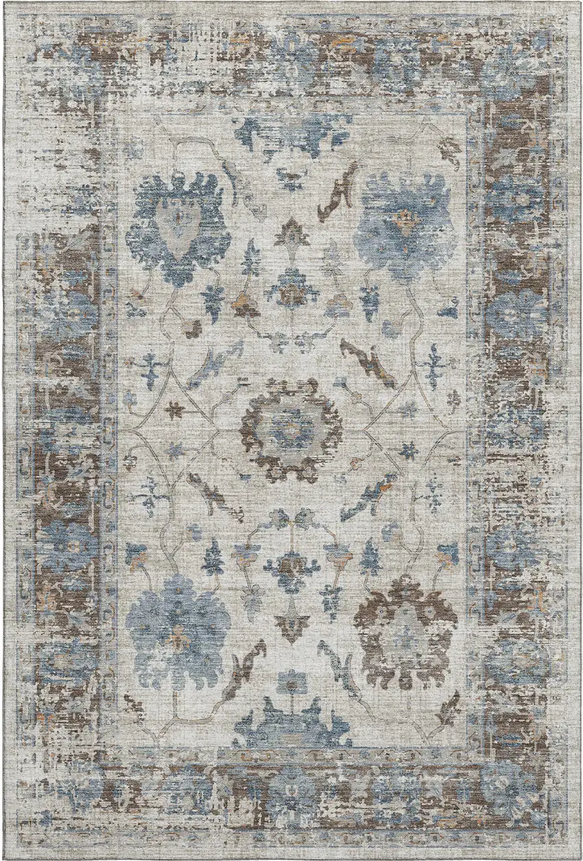 Beige Blue And Brown Oriental Washable Area Rug With UV Protection Photo 1