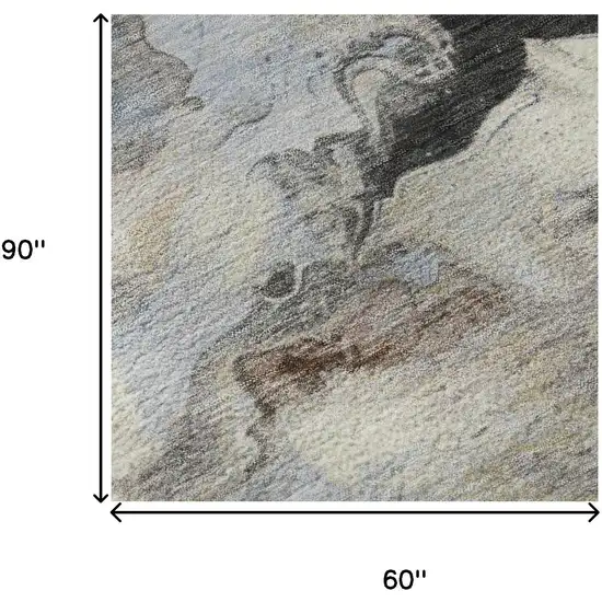 Beige Blue And Copper Abstract Washable Area Rug With UV Protection Photo 9