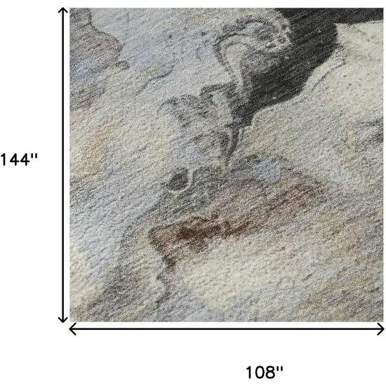 Beige Blue And Copper Abstract Washable Area Rug With UV Protection Photo 9