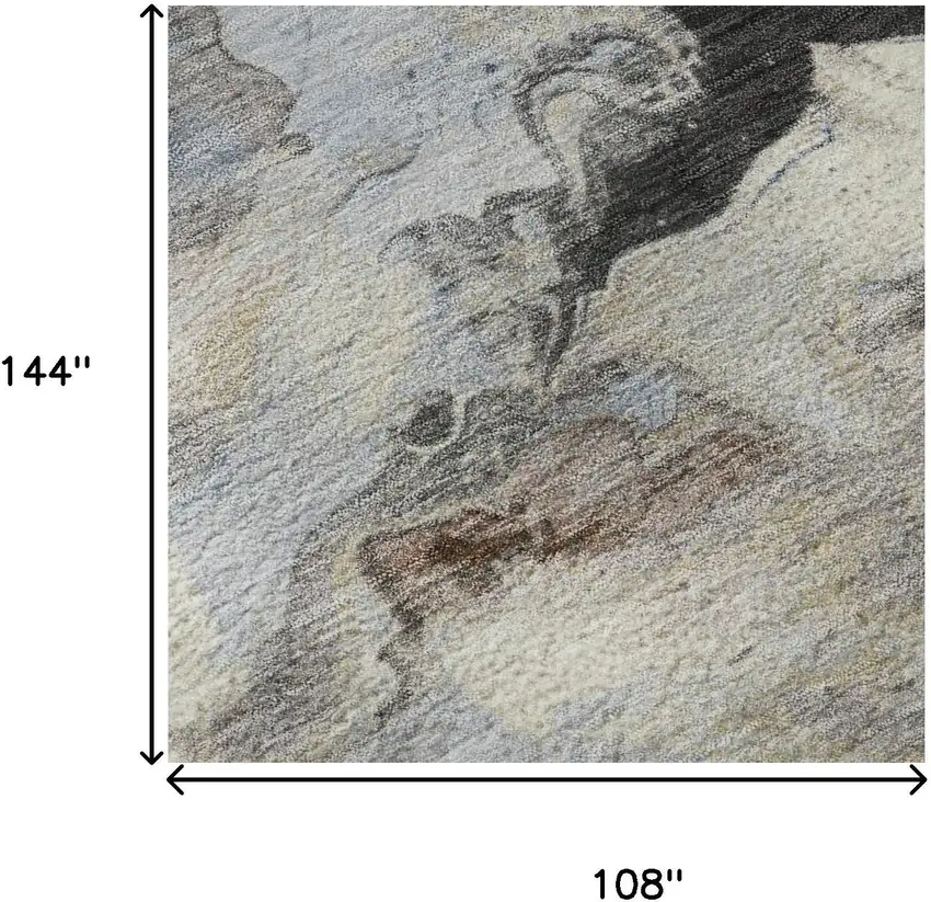 Beige Blue And Copper Abstract Washable Area Rug With UV Protection Photo 9