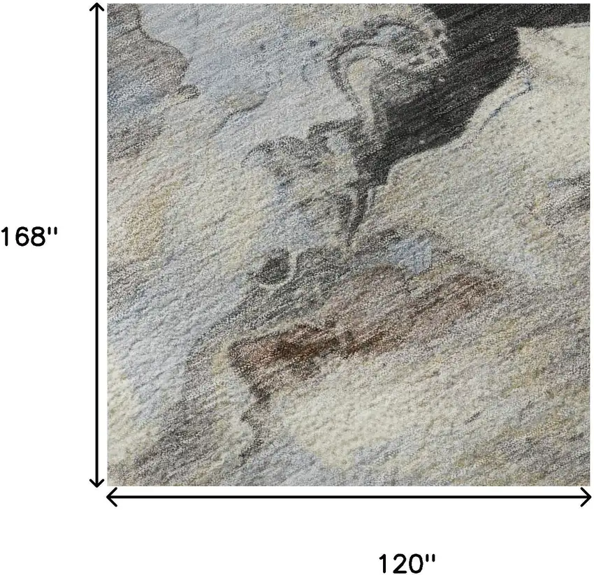 Beige Blue And Copper Abstract Washable Area Rug With UV Protection Photo 9