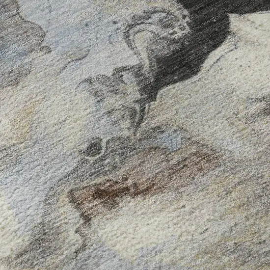 Beige Blue And Copper Abstract Washable Area Rug With UV Protection Photo 1